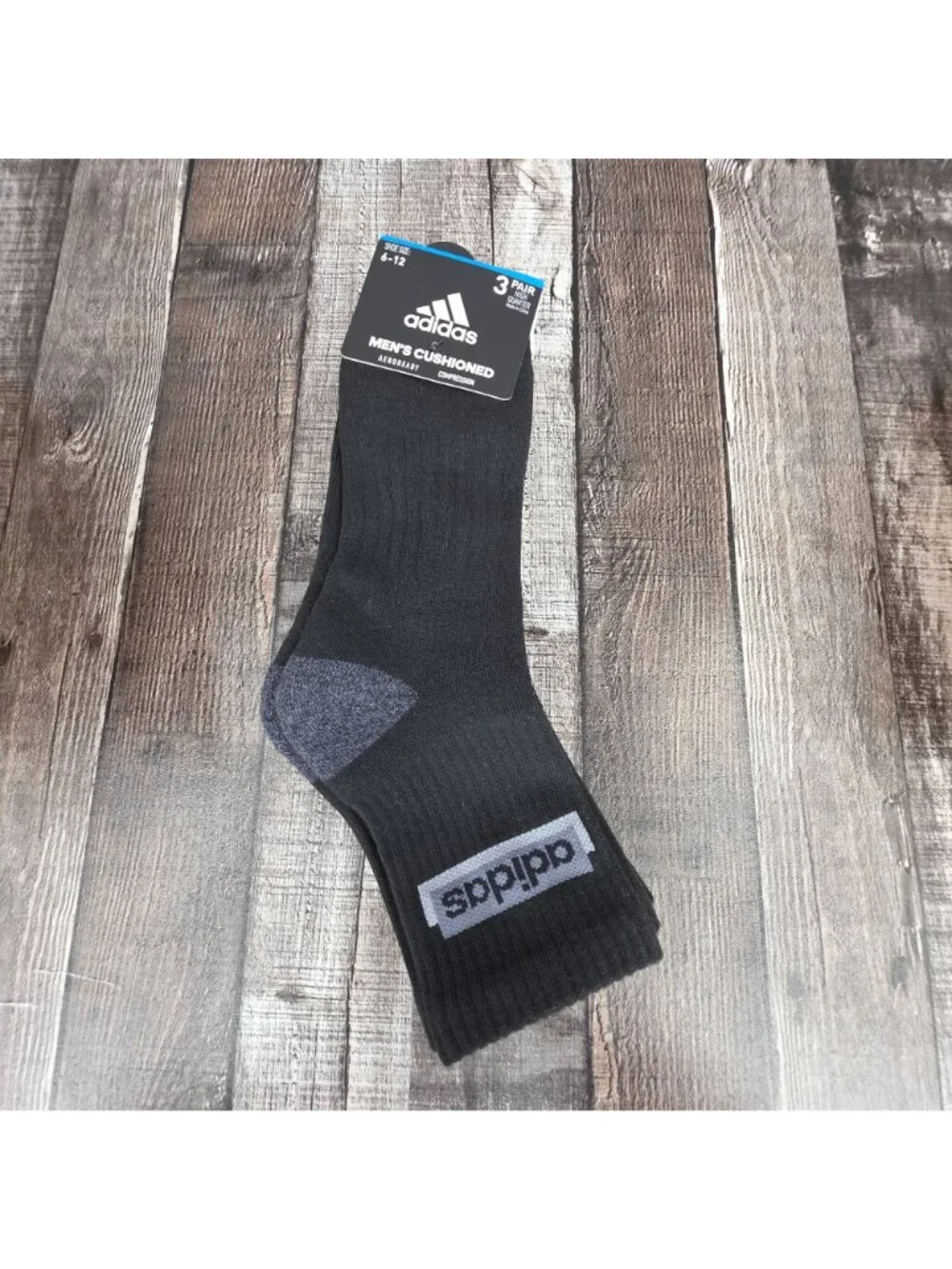 Adidas Cushioned Aeroready Compressions Socks Black 3 Pack 6-12 High Quarter New